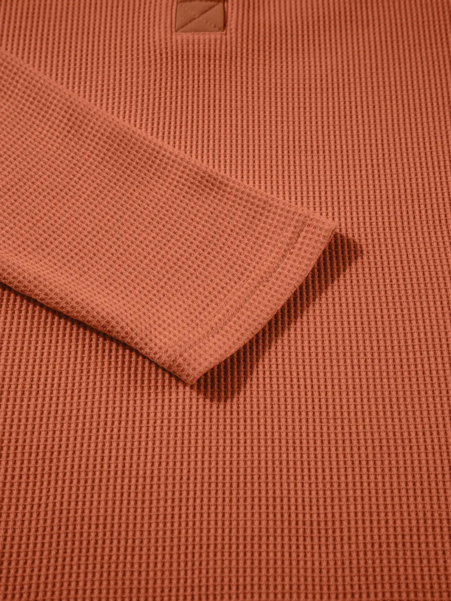 Long Sleeve Thermal Knit Polo Top - CELIVINE