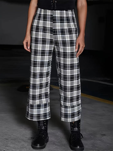 Full Size Plaid High Waist Pants - CELIVINE