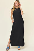 Double Take Full Size Texture Mock Neck Sleeveless Maxi Dress - CELIVINE