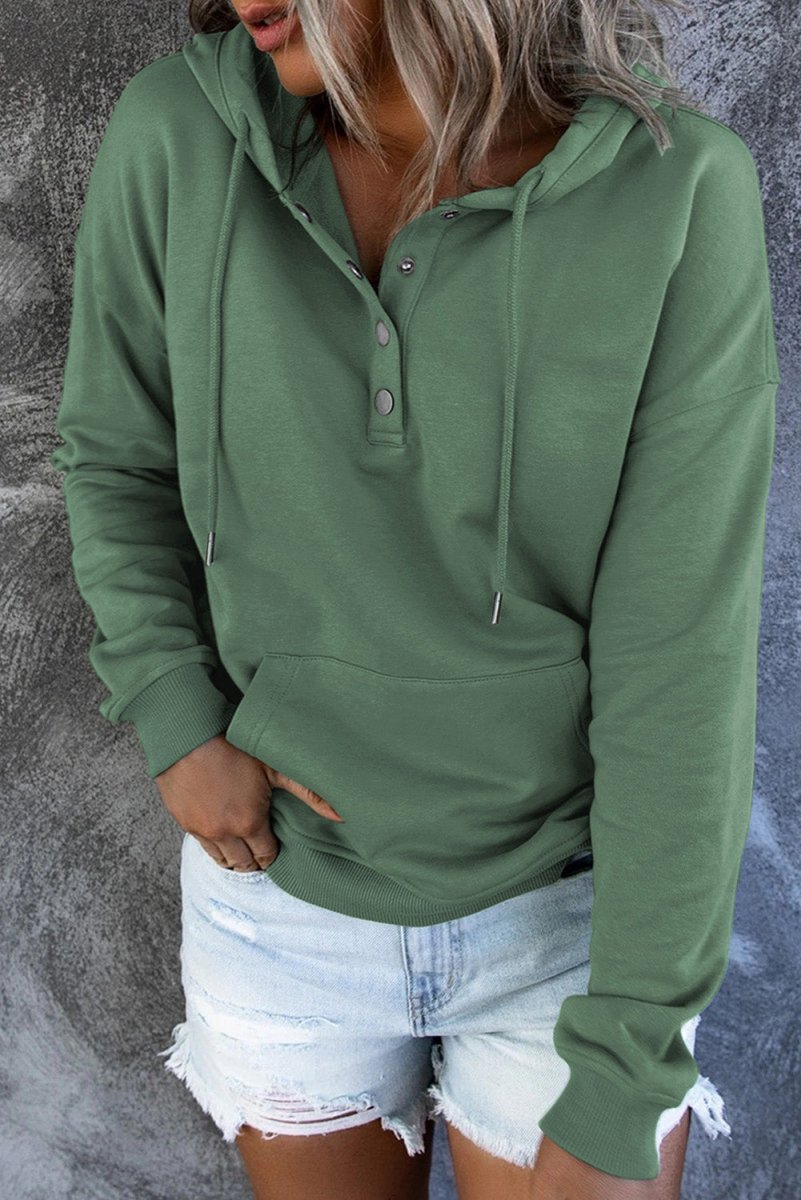 Dropped Shoulder Long Sleeve Hoodie with Pocket - CELIVINE