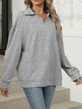 Johnny Collar Drop Shoulder Long Sleeve Sweatshirt - CELIVINE