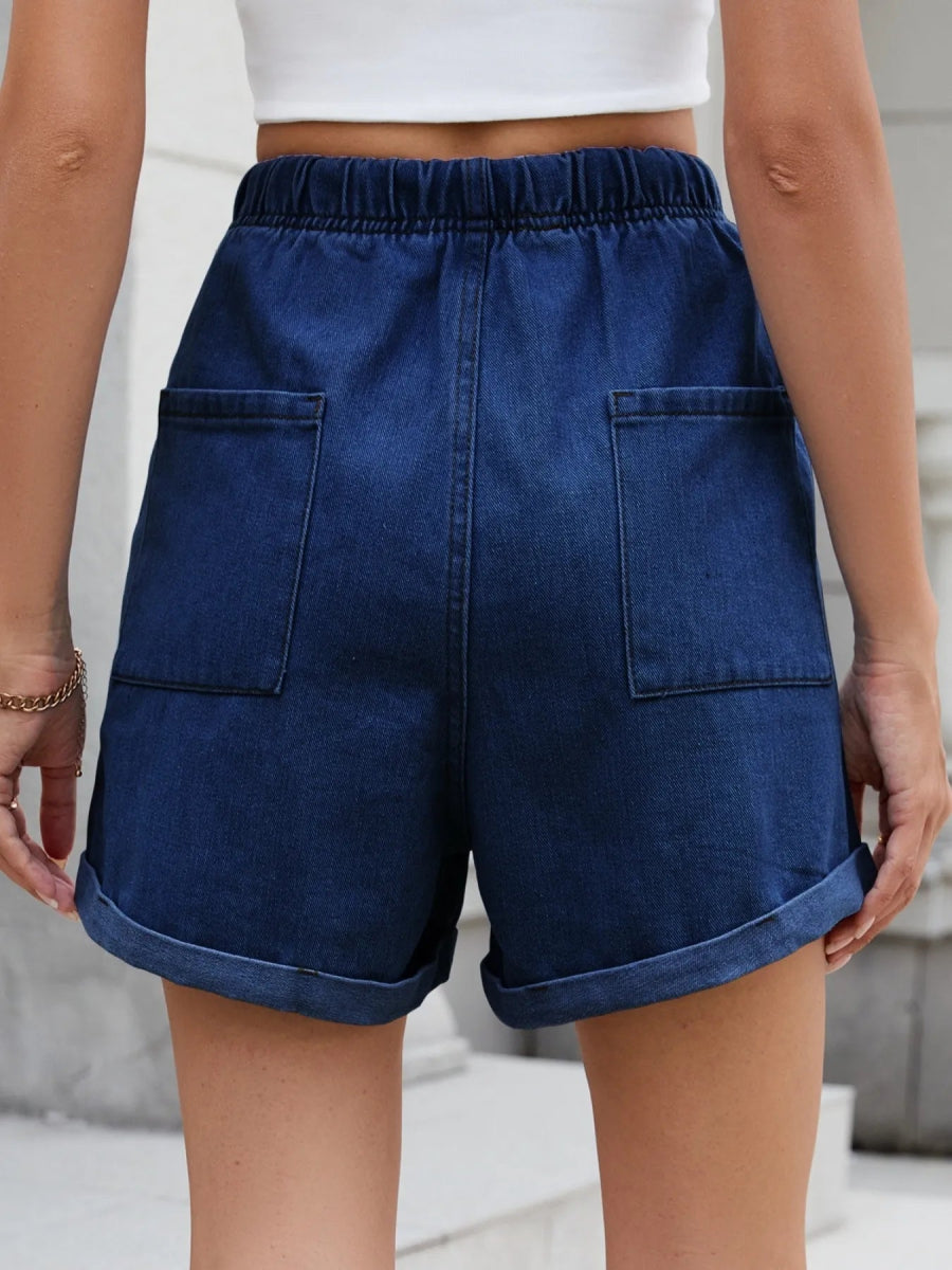 Drawstring Wash Denim Shorts - CELIVINE