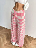 Striped Wide Leg Drawstring Pants - CELIVINE