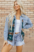 Pocketed Button Up Long Sleeve Denim Jacket - CELIVINE