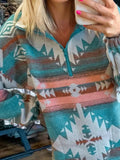 Quarter Zip Elastic Cuffs Aztec Sweatshirt - CELIVINE