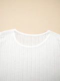 Scalloped Lace Trim Jacquard Textured T Shirt - CELIVINE