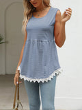 Lace Trim Sleeveless Babydoll Tank Top - CELIVINE