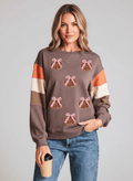 Bow Pumpkin Round Neck Sweatshirt - CELIVINE