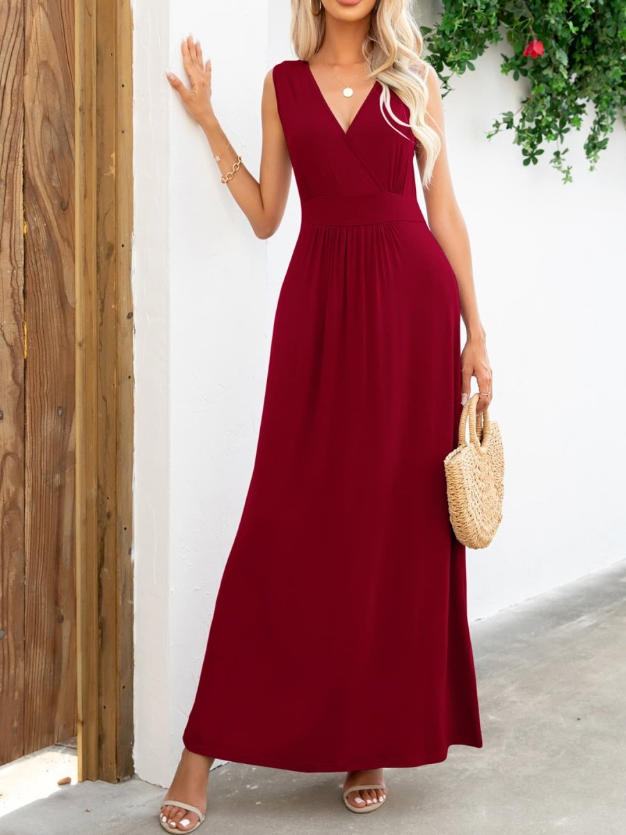 Surplice Neck Sleeveless Maxi Dress - CELIVINE