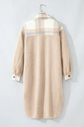 Slit Plaid Button Down Long Sleeve Coat - CELIVINE