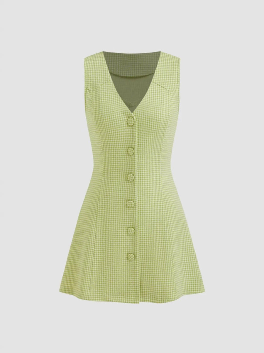 Gingham Button - Front A - Line Mini Dress - CELIVINE