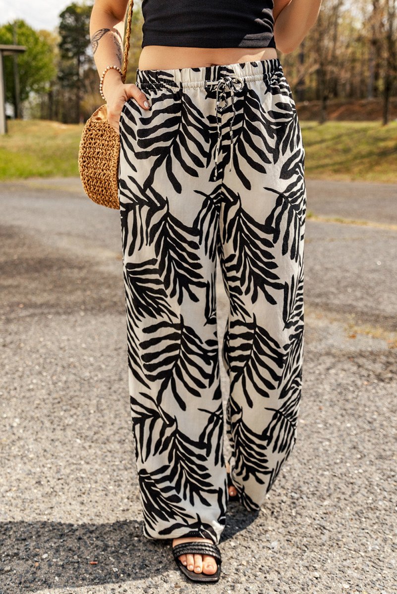 Printed Drawstring Waist Pants with Pockets - CELIVINE