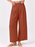 Wide Leg Smocked High Waist Pants - CELIVINE