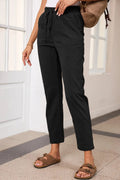 Drawstring Straight Pants with Pockets - CELIVINE