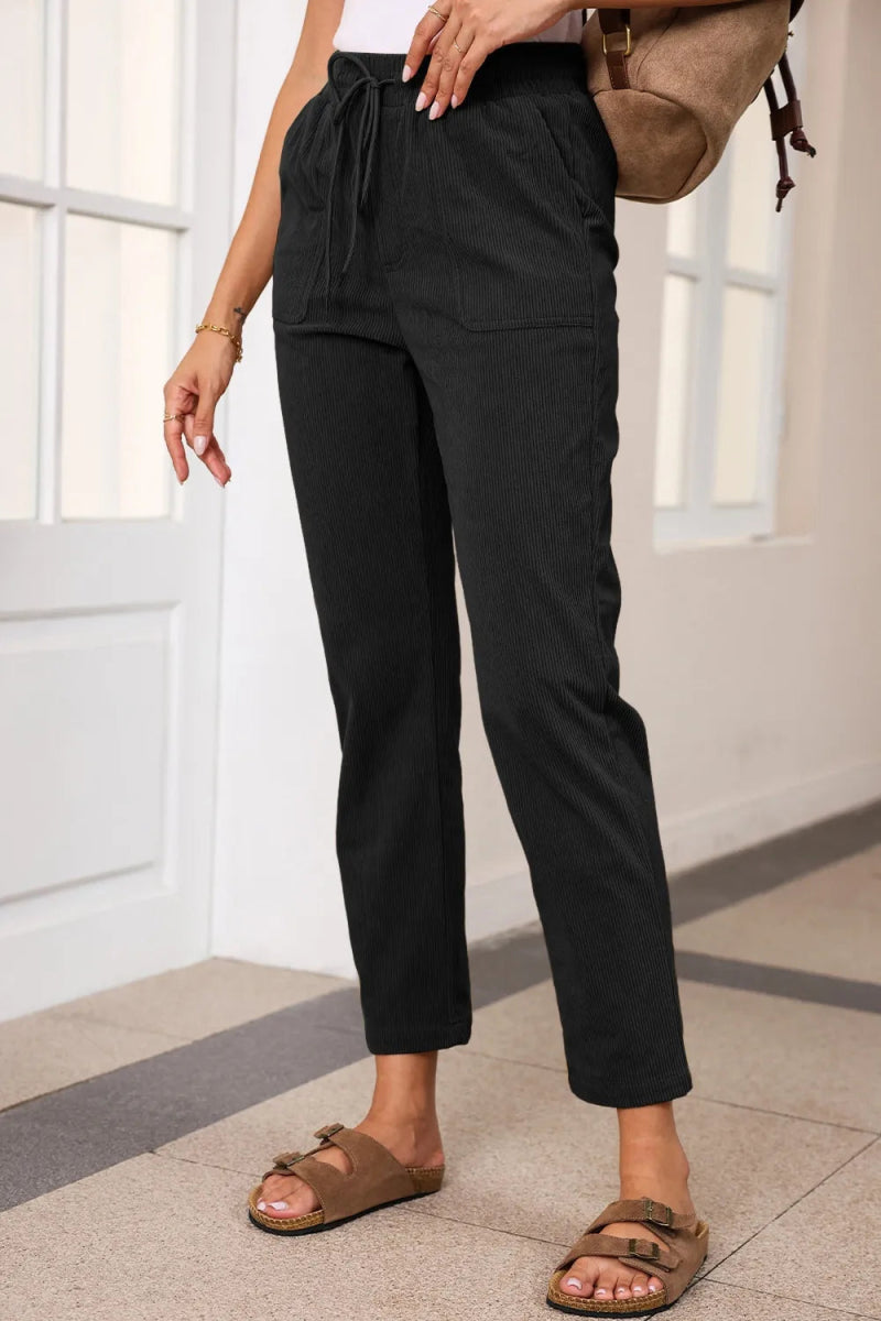 Drawstring Straight Pants with Pockets - CELIVINE