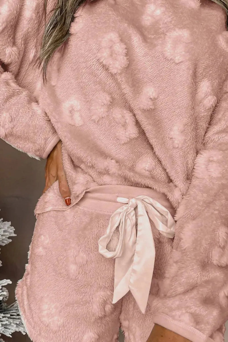 Round Neck Long Sleeve Top and Shorts Lounge Set - CELIVINE