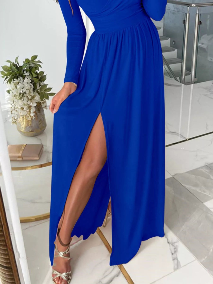 Slit Surplice Cold Shoulder Maxi Dress - CELIVINE