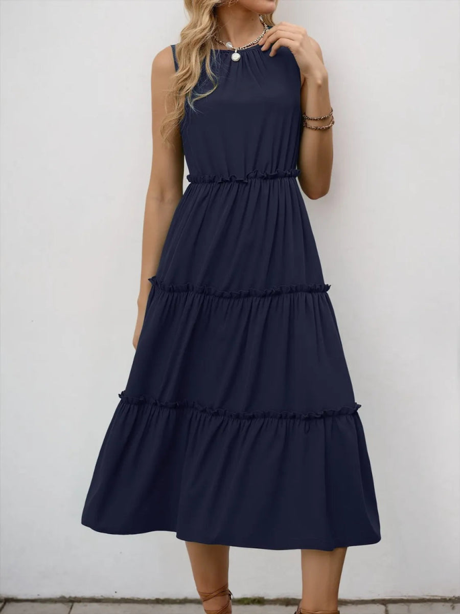 Frill Tiered Midi Dress - CELIVINE