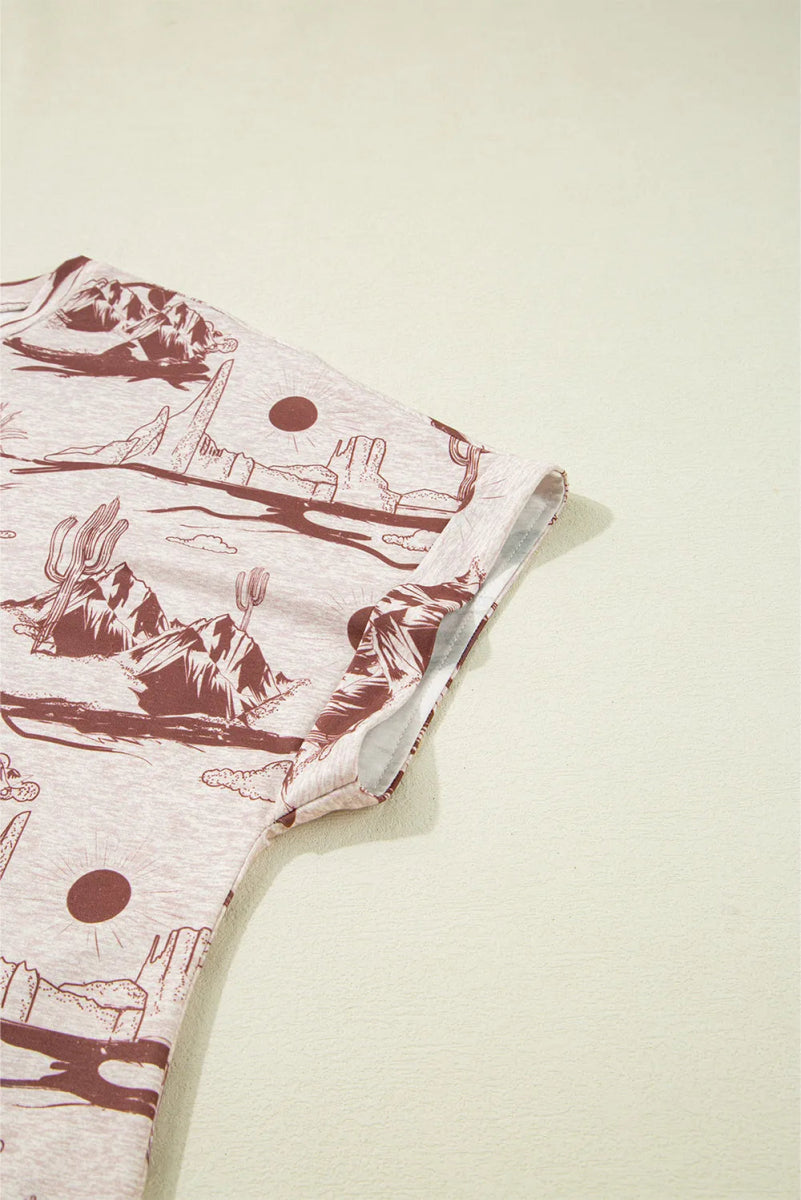 Printed Round Neck Short Sleeve T-Shirt - CELIVINE