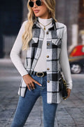 Plaid Button Up Vest Coat - CELIVINE