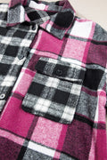 Pocketed Plaid Collared Neck Long Sleeve Shacket - CELIVINE