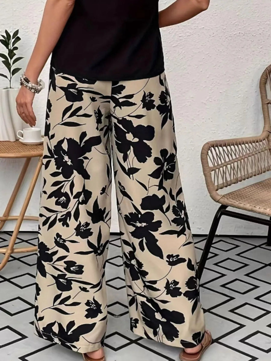 Printed Wide Leg Casual Pants - CELIVINE