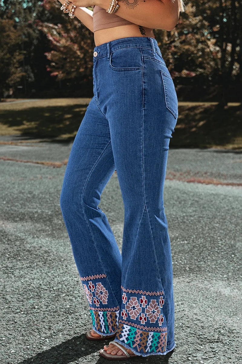 Embroidered Bootcut Jeans - CELIVINE