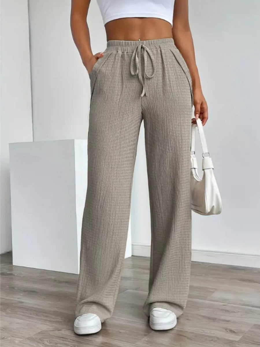 Texture Wide Leg Pants - CELIVINE