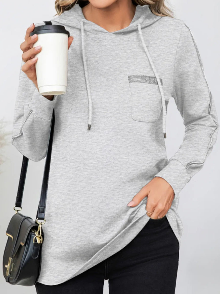 Drawstring Long Sleeve Hoodie - CELIVINE
