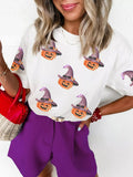 Sequin Pumpkin Witch Halloween Tee - CELIVINE