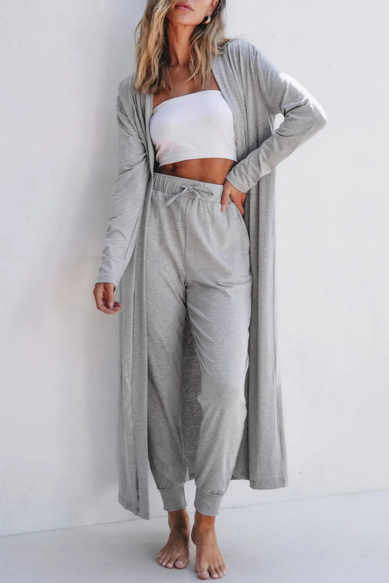 Open Front Long Sleeve Cardigan and Pants Lounge Set - CELIVINE