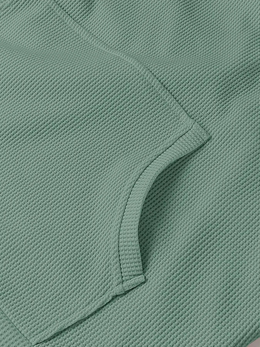 Slit Drawstring Waffle Knit Hoodie - CELIVINE