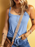 Full Size Ribbed Button Front Tie Hem Cami Tank Top Plus Size - CELIVINE