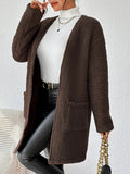 Open Front Long Sleeve Winter Coat - CELIVINE