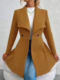Collared Neck Button Up Long Sleeve Coat - CELIVINE
