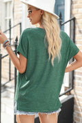 Heathered V - Neck Short Sleeve T-Shirt - CELIVINE