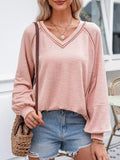 Exposed Seam Ribbed Knit V Neck Top - CELIVINE