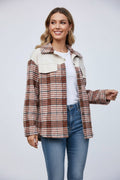Plaid Collared Neck Drop Shoulder Jacket - CELIVINE
