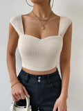 Waffle Knit Sweetheart Neck Tank - CELIVINE
