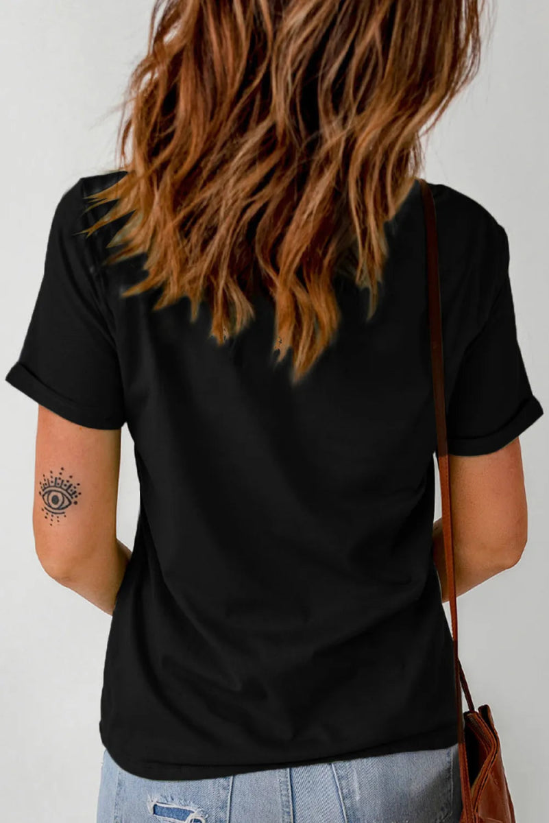 Letter Graphic Round Neck Short Sleeve T-Shirt - CELIVINE