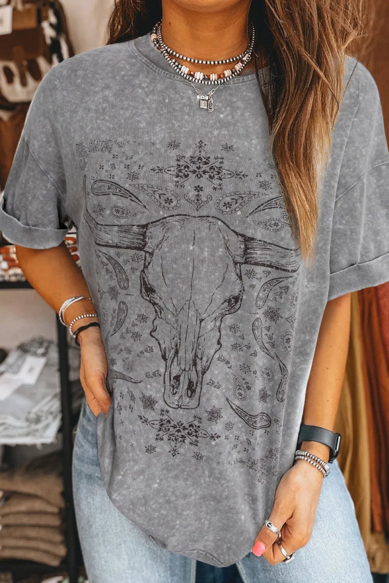 Bull Head Round Neck Half Sleeve T-Shirt - CELIVINE