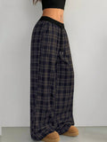 Plaid Wide Leg Pants with Drawstring Waist - CELIVINE