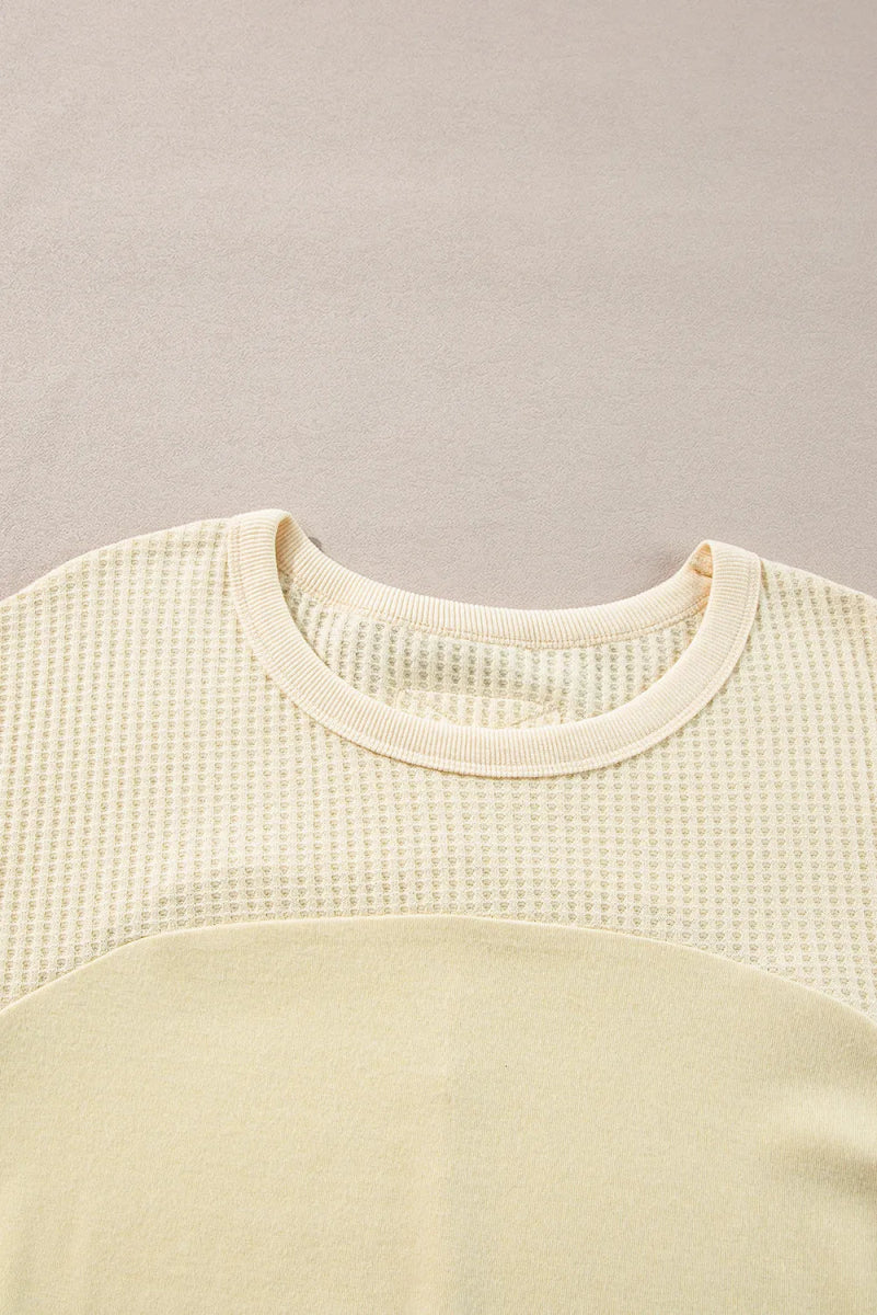 Waffle - Knit Round Neck Long Sleeve Top - CELIVINE