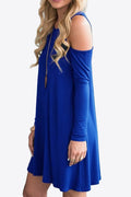 Cold - Shoulder Long Sleeve Round Neck Dress - CELIVINE