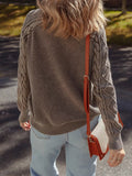 Contrast Cable Knit Sleeve Casual Sweater - CELIVINE
