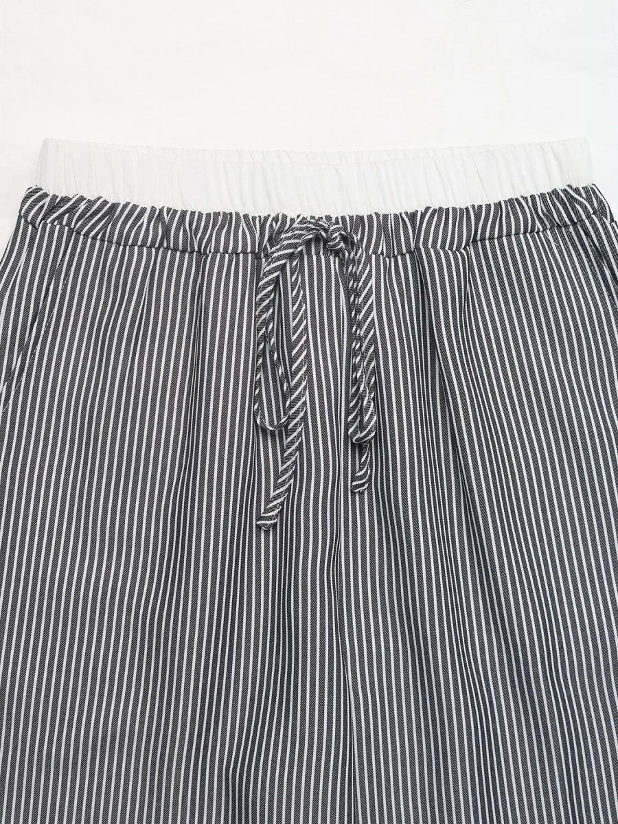 Striped Wide Leg Drawstring Pants - CELIVINE