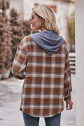 Mandy Plaid Dropped Shoulder Hooded Longline Jacket - CELIVINE