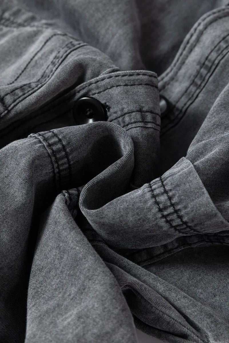 Button Up Long Sleeve Denim Jacket - CELIVINE
