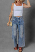 High - Waist Wide Leg Pleated Denim Jeans - CELIVINE