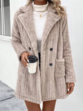 Fuzzy Button Up Long Sleeve Coat with Pockets - CELIVINE